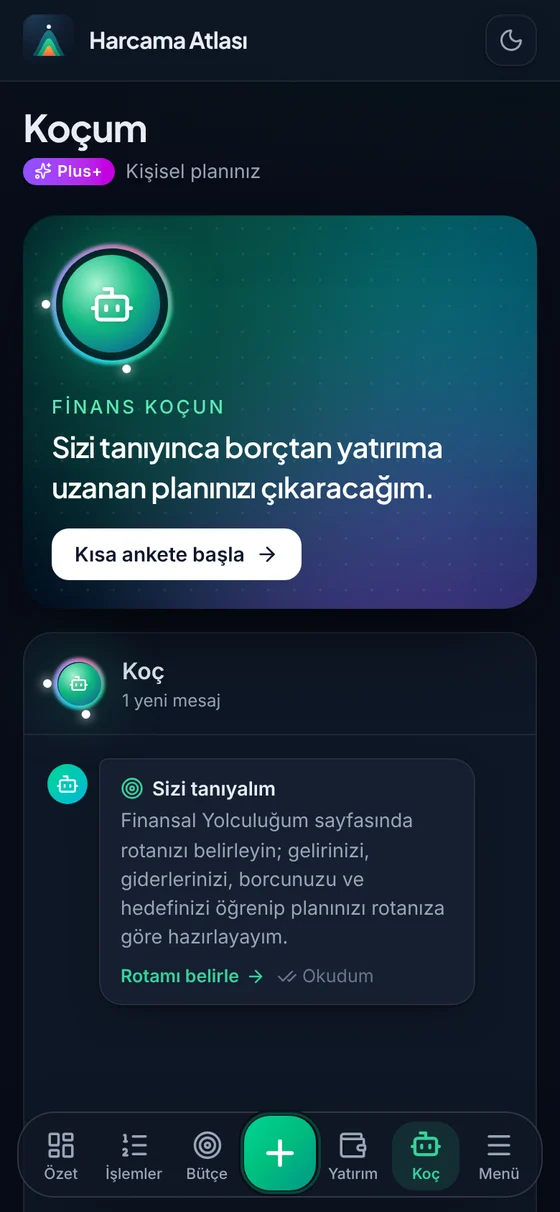 Uygulamadaki Koçum ekranı